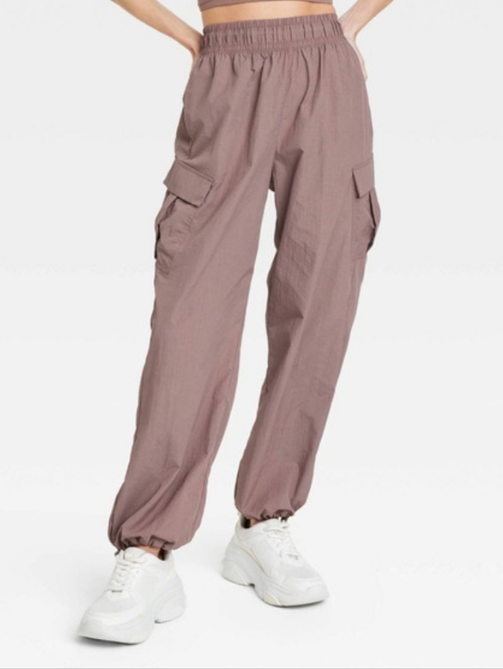 All In Motion Women's  Cargo Parachute Pants in Mauve, Bungee Bottom, EUC, M